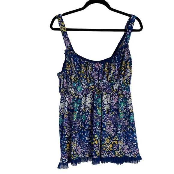 Cacique Plus Blue Floral Slip Dress Nightie Lingerie 18/20 Babydoll Tank top - Picture 4 of 9